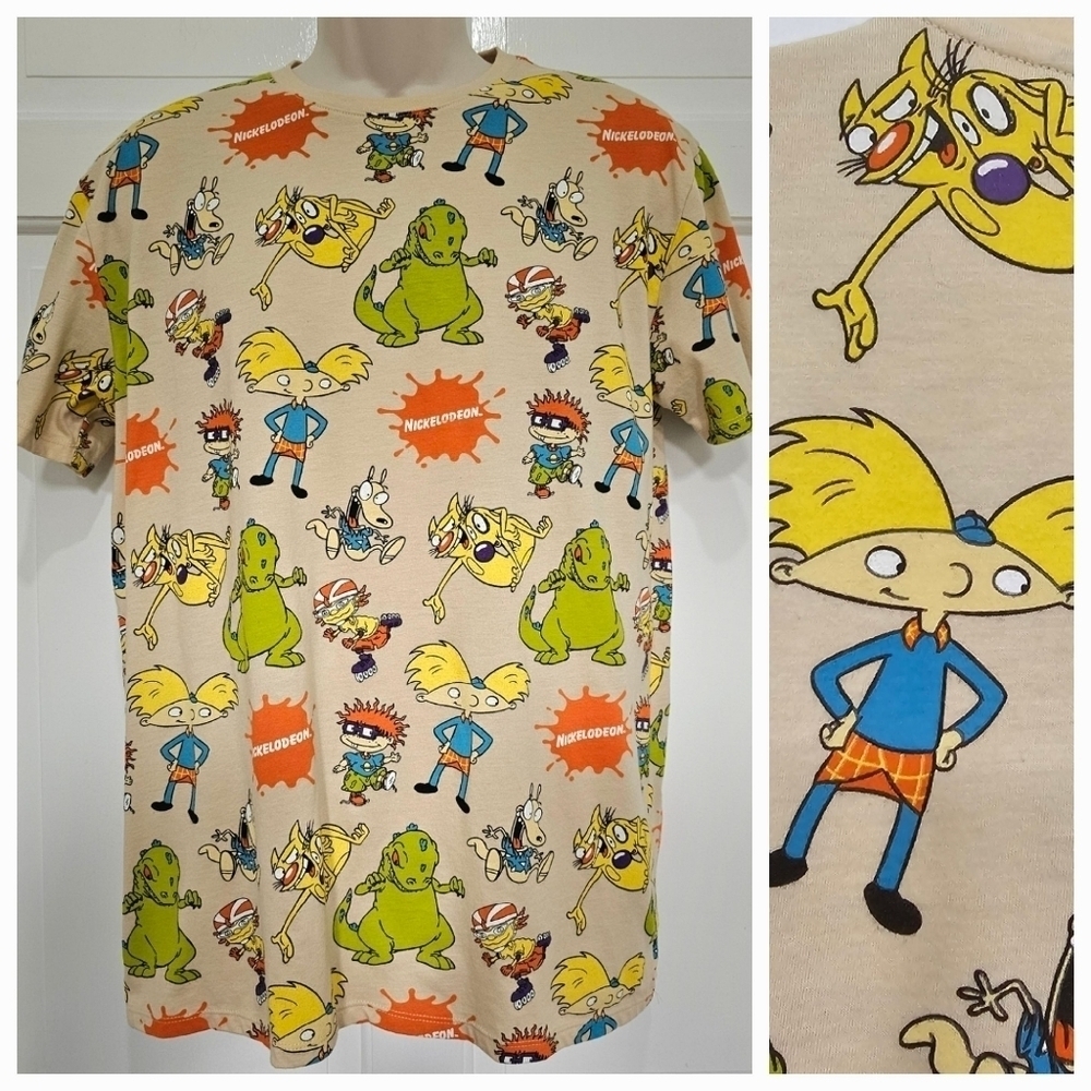 Nickelodeon All Over 90's Cartoon Print Short Sleeve T-Shirt Size L